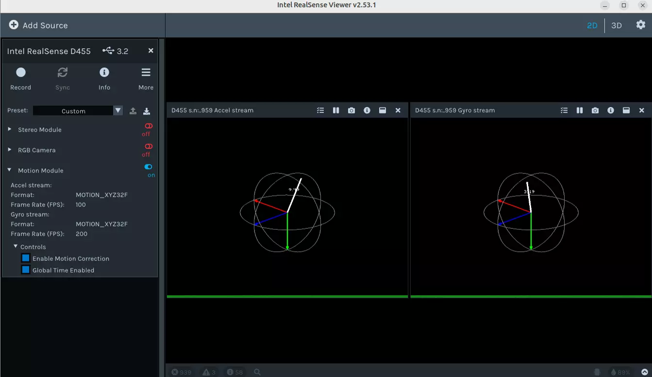 Checking the IMU on a RealSense D455